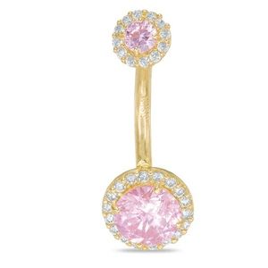 New Gauge Pink belly button ring in 10k Gold in original tag and gift box.
